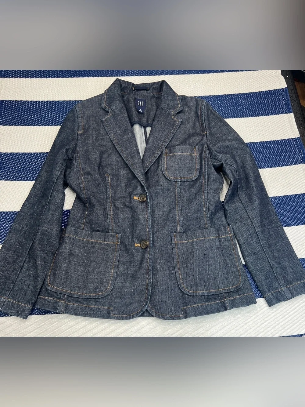 GAP Dark Wash Denim Blazer Jacket Women’s Structured Jean Jacket Sz 8 - Picture 5 of 11